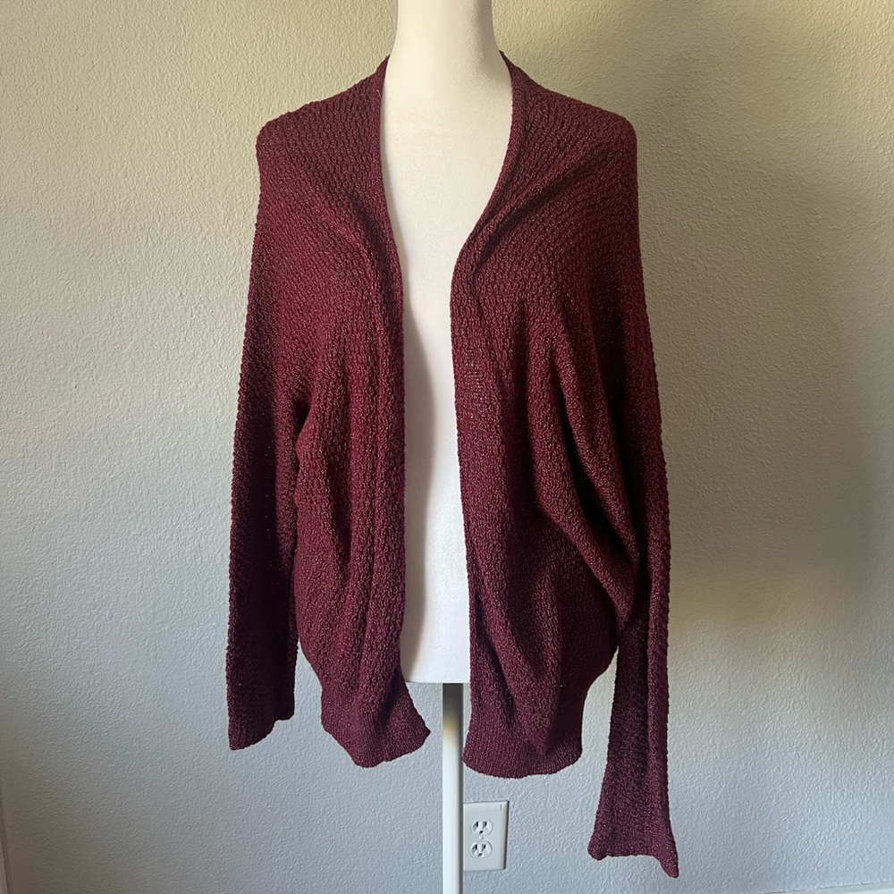 Urban Outfitters BDG Long Sleeve Loose Knit Burgundy Open Cardigan